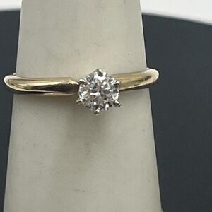MJG 14k Yellow Gold Round 4.5mm Natural Diamond Solitaire Engagement Ring Sz 6